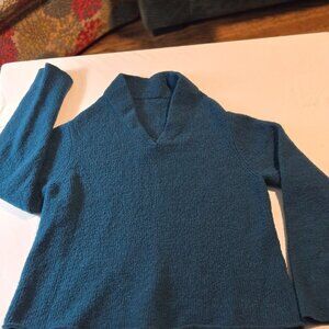 Eileen Fisher Teal V neck Wool sweater size L